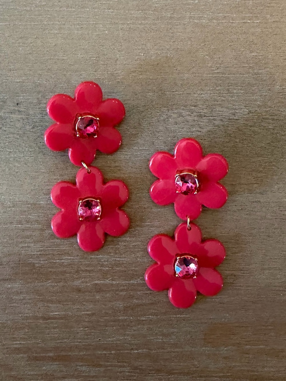 Kate Spade x Target Red Flower Drop Earrings with Crystal Centers, Post-backs